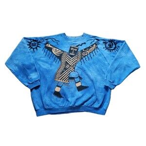 Vintage 90s Dagoli Canada Celestial Dancer AOP Sz Large Blue Tie Dye Sweatshirt